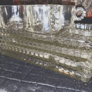 Vintage Orchard Crystal Party Tray Set,Hazel Atlas Snack, Sip & Smoke
